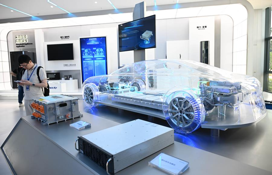 Silicon carbide charging modules and a traction motor controller for new energy vehicles are pictured at a company of Gree Electric Appliances Inc. of Zhuhai in south China's Guangdong Province, April 29, 2025. /Xinhua