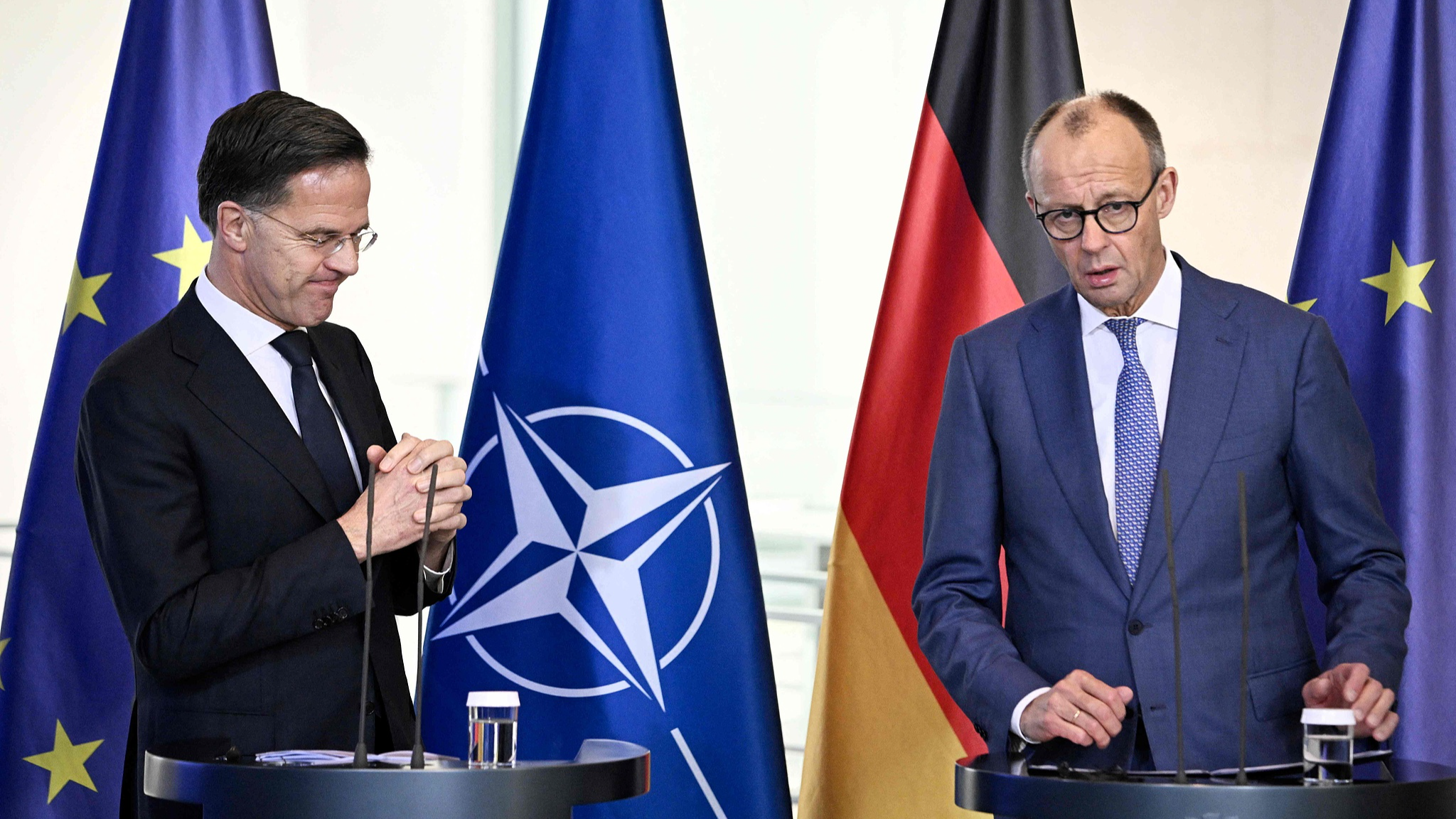 German Chancellor Friedrich Merz and NATO Secretary General Mark Rutte hold a press conference after talks at the Chancellery in Berlin, Germany, December 11, 2025. /VCG