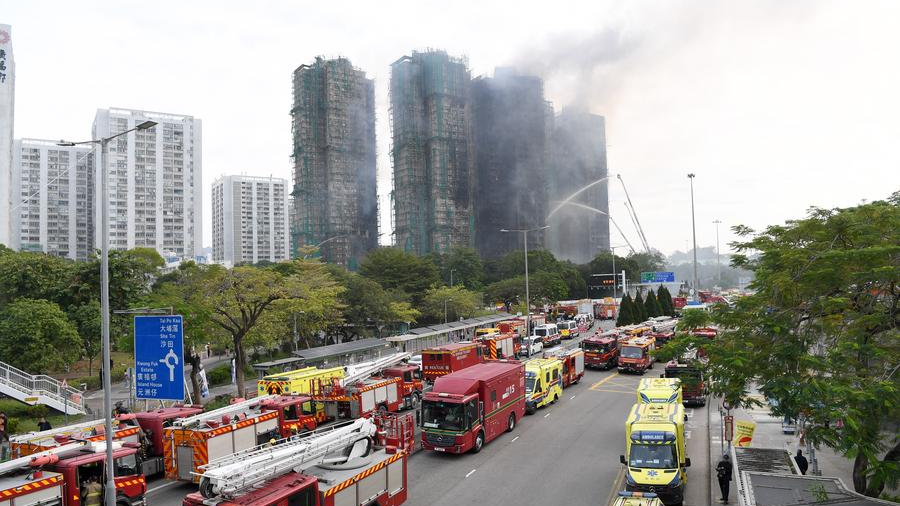 A scene at the rescue site in Wang Fuk Court, a residential area in Tai Po of Hong Kong, south China, November 27, 2025. /Xinhua