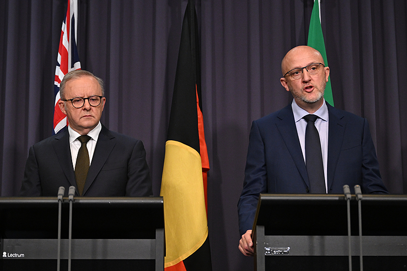 Australian Prime Minister Anthony Albanese (L) and Director-General of Security of the Australian Security Intelligence Organisation Mike Burgess (R) during a press conference following a shooting incident at Sydney's Bondi Beach, in Canberra, Australian Capital Territory, Australia, December 14, 2025. /VCG