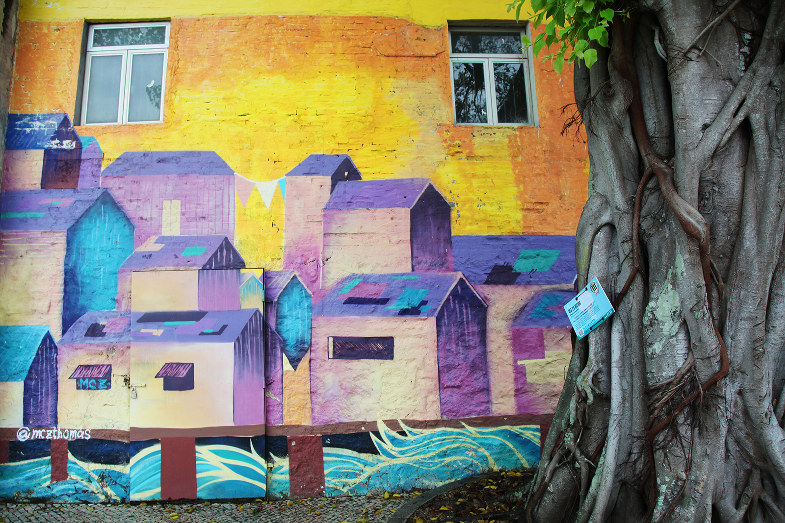 A graffiti mural is seen at Coloane Village in Macao. /CGTN