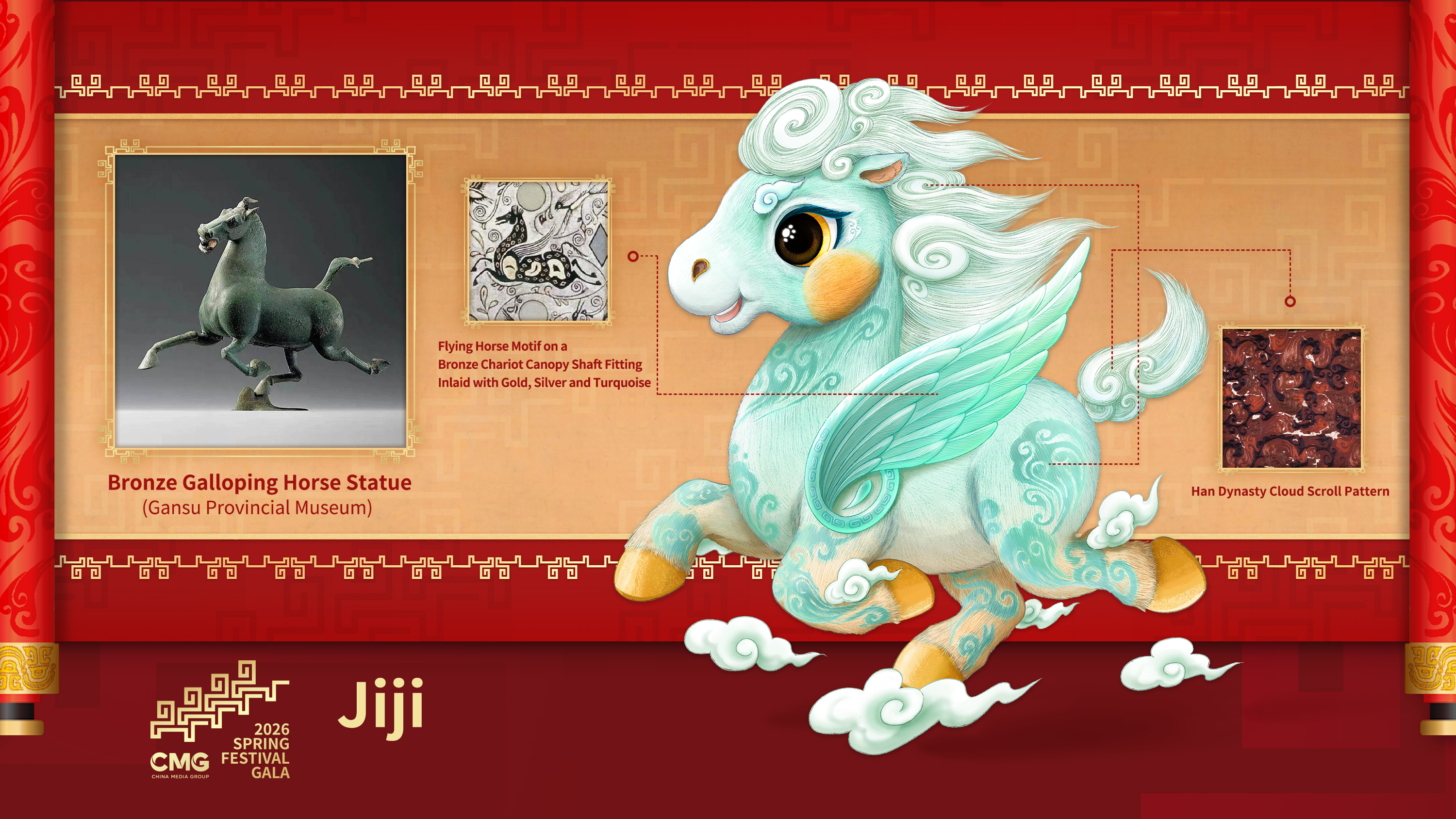 Jiji draws inspiration from the Heavenly Horse of the Han Dynasty (202 BC – 220 AD), with its posture referencing the national treasure 