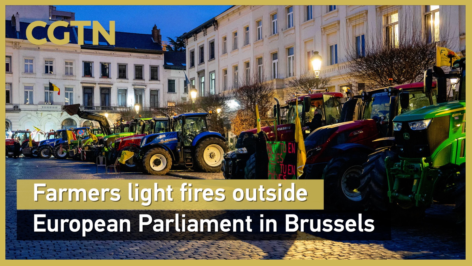 Farmers light fires outside European Parliament in Brussels