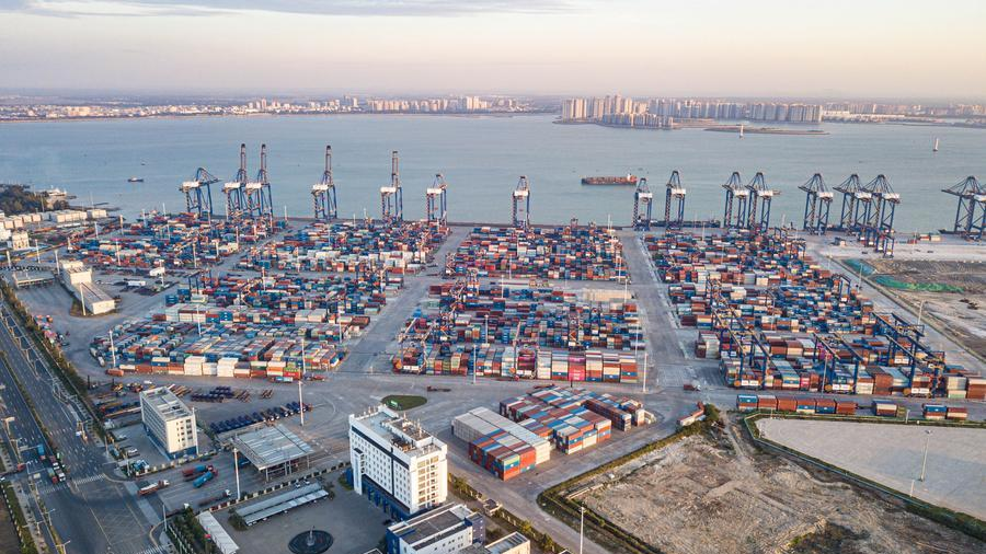 A view of the Yangpu International Container Port in Yangpu Economic Development Zone, south China's Hainan Province, November 21, 2025. /Xinhua