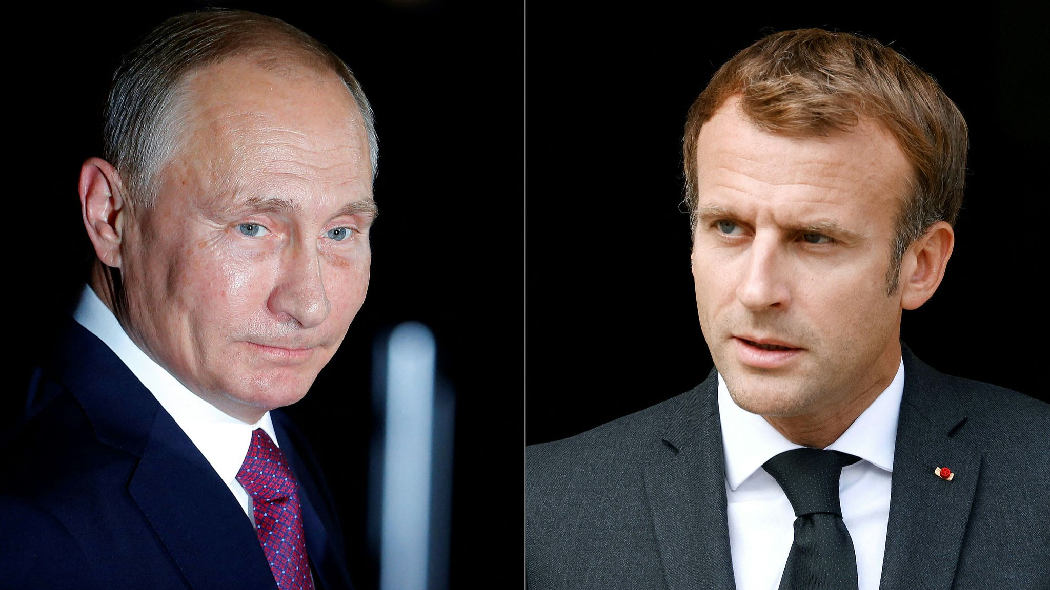 This combination of pictures shows Russian President Vladimir Putin (L) and French President Emmanuel Macron. /VCG