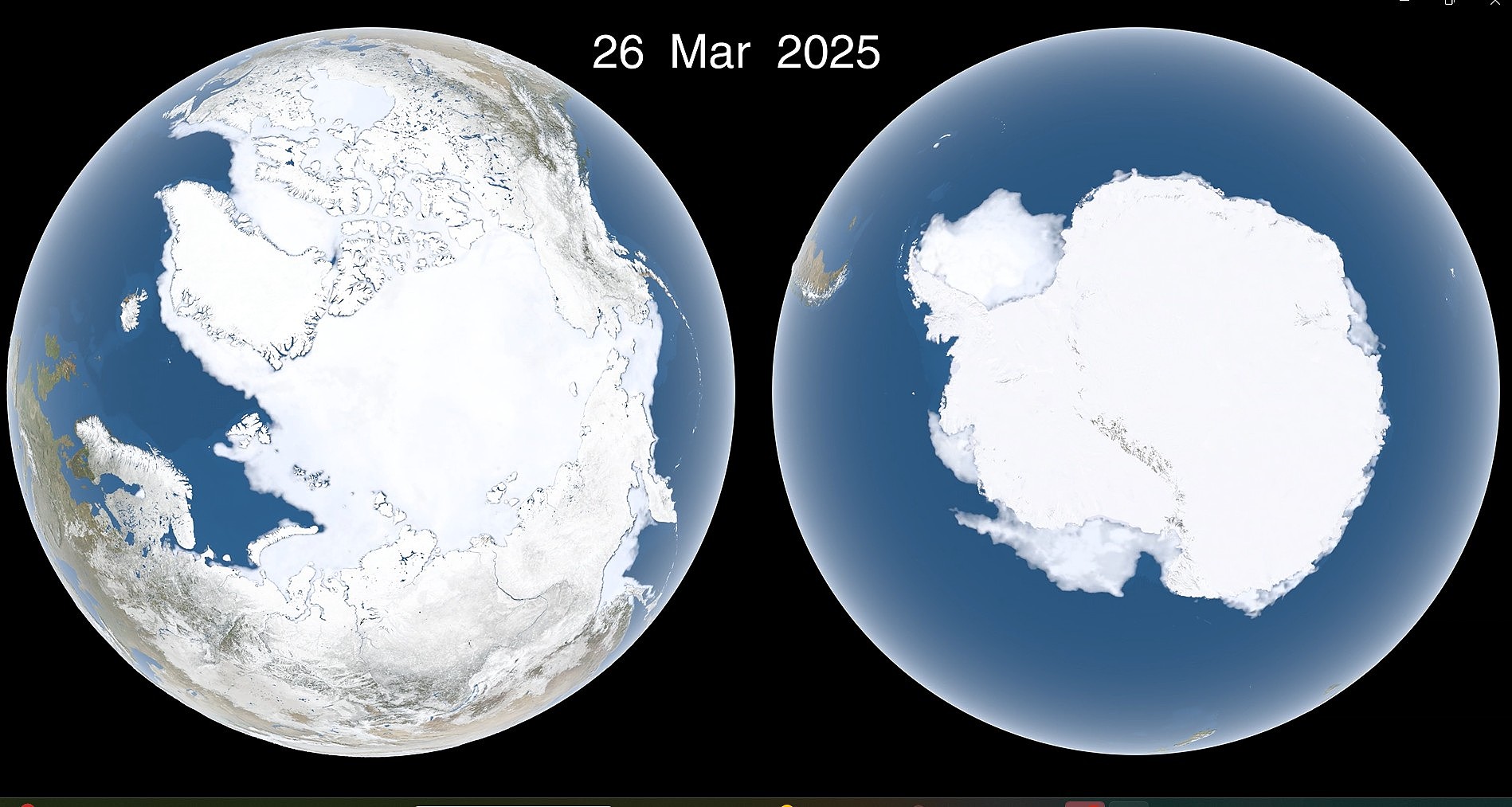 Sea ice in the Arctic (L) and in the Antarctic, March 26, 2025. /VCG