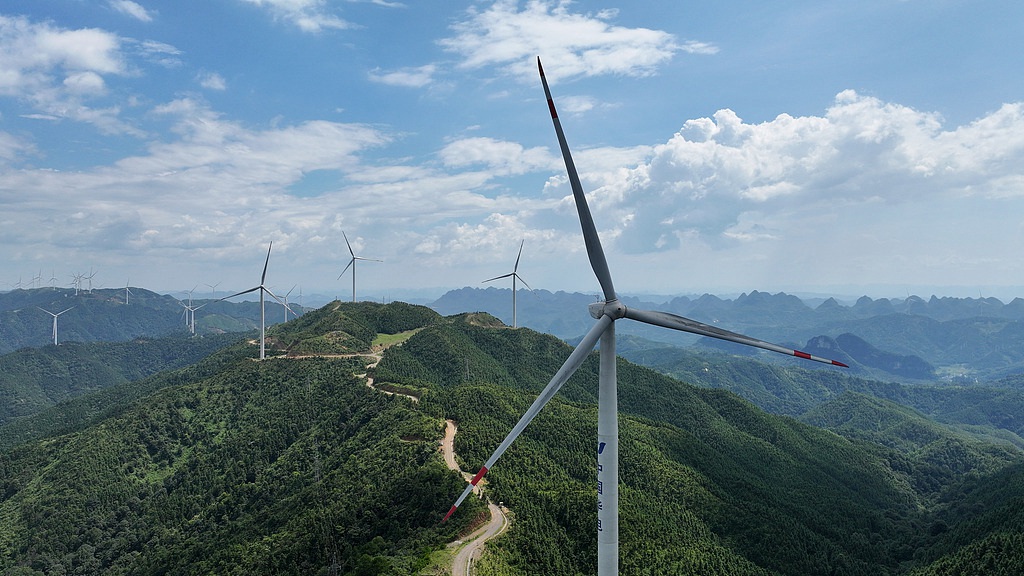 A wind farm in Liuzhou City, south China's Guangxi Zhuang Autonomous Region, July 11, 2025. /VCG