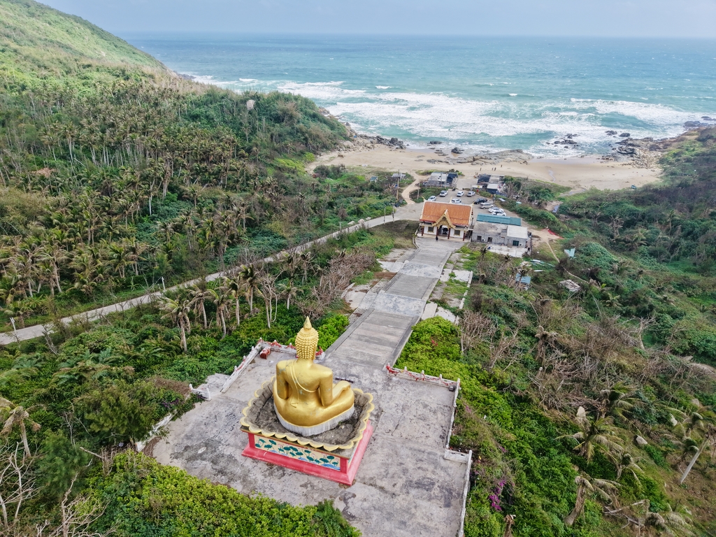 A 16-meter-tall statue of the Sakyamuni Buddha looks out to sea from the Foguang Temple in Wenchang, Hainan Province, China. /IC