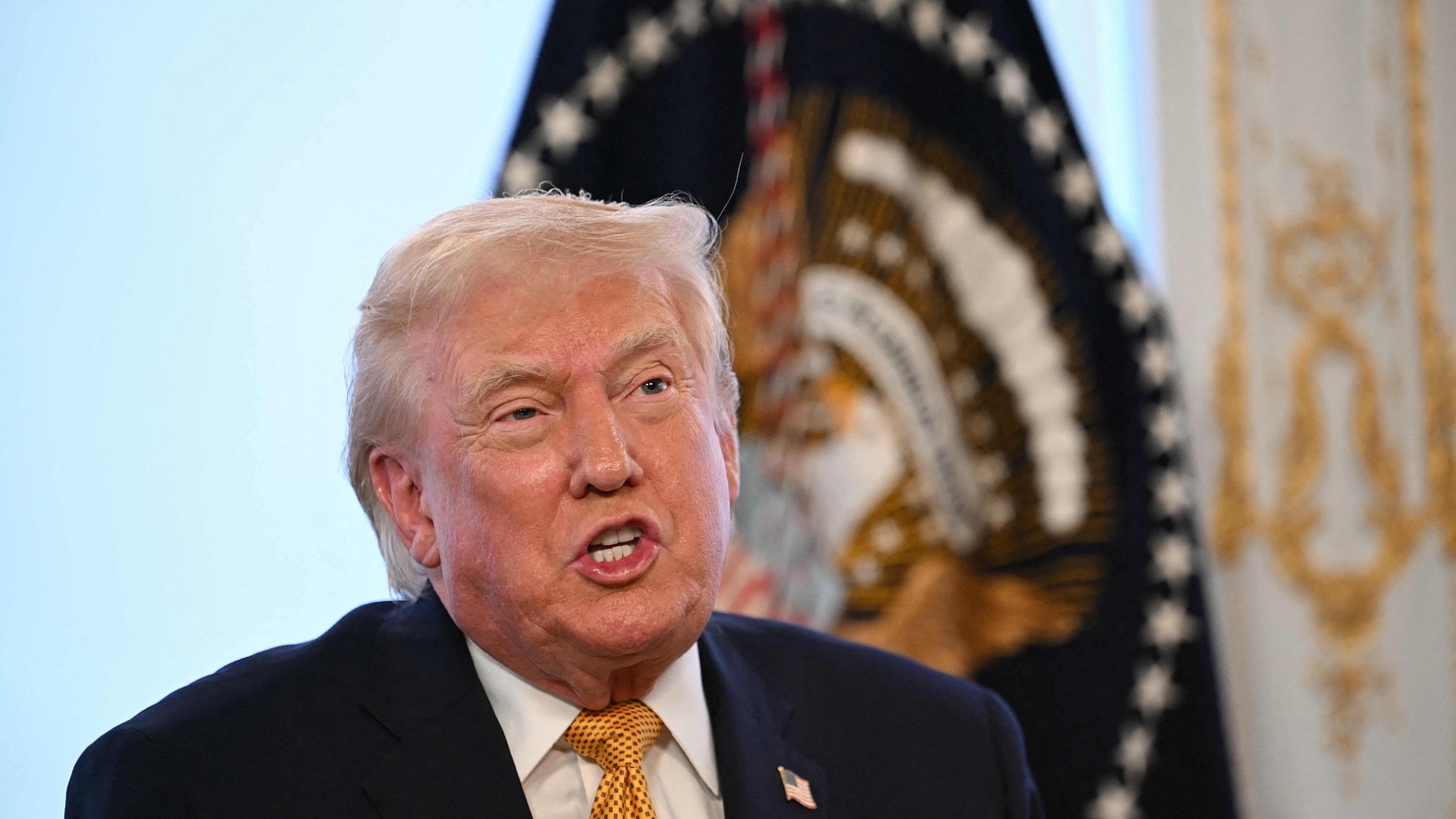 U.S. President Donald Trump participates in calls with U.S. service members on Christmas Eve from the Mar-a-Lago club in Palm Beach, Florida, on December 24, 2025. /VCG