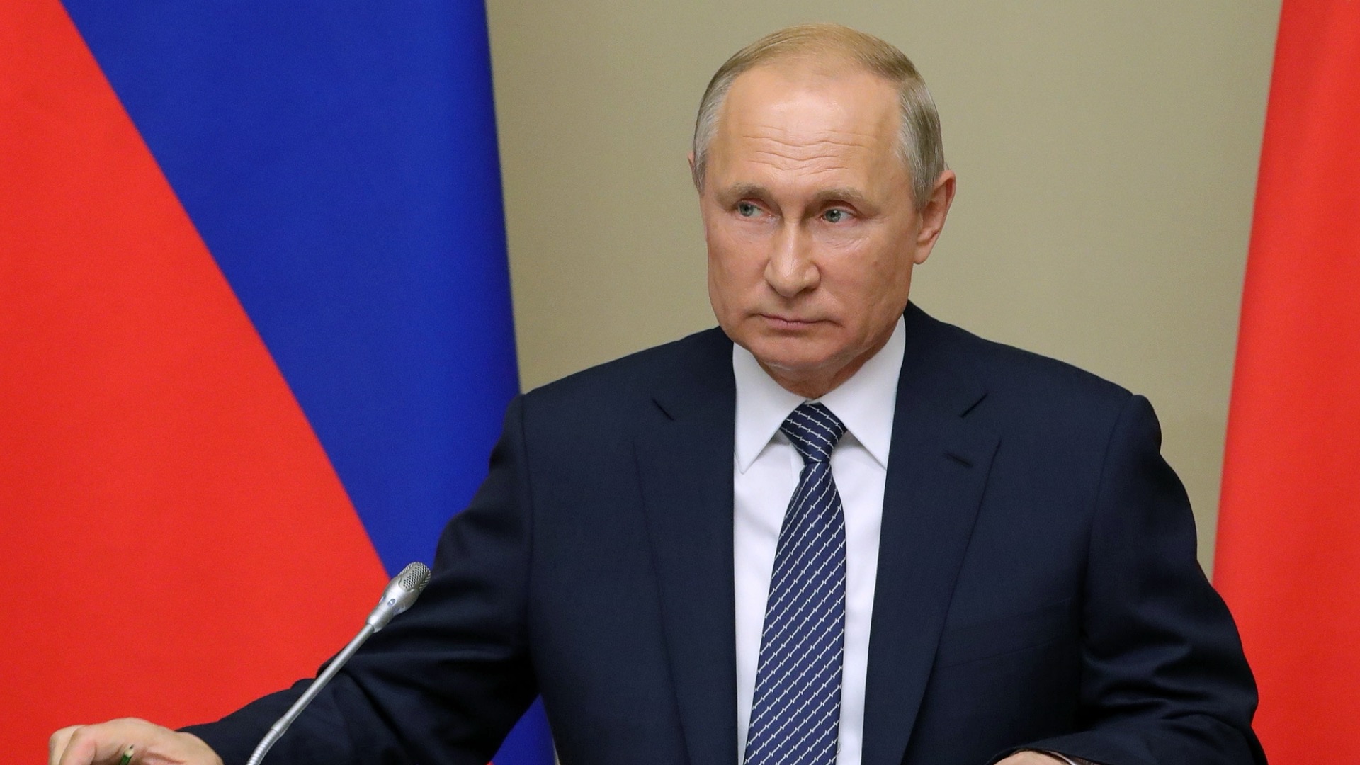 A file photo of Russian President Vladimir Putin chairing a Security Council meeting at the Novo-Ogarevo residence, outside Moscow, Russia. /VCG