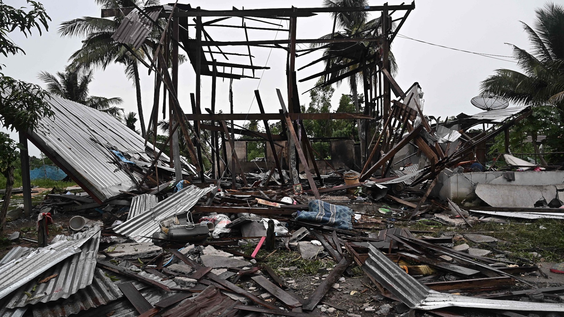 A house destroyed by Cambodian artillery fire is seen in Surin, a Thai border province, on July 27, 2025. /VCG