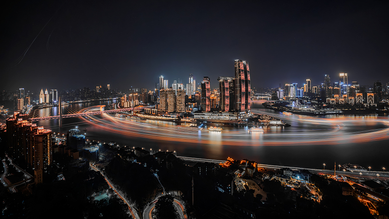 Live: A view of Chongqing's skyline and Chaotianmen Port