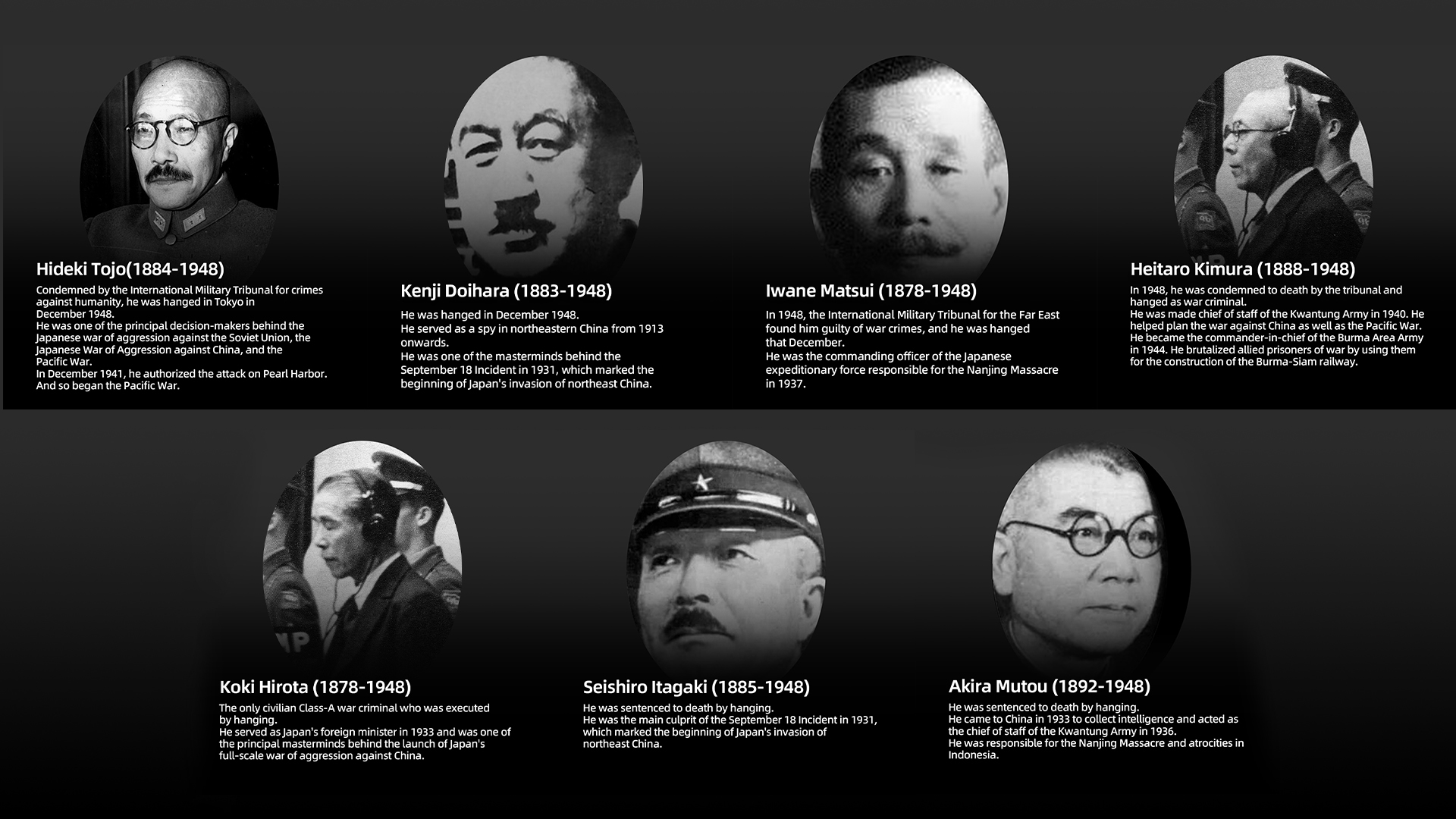 The 14 Class-A war criminals enshrined at Yasukuni Shrine