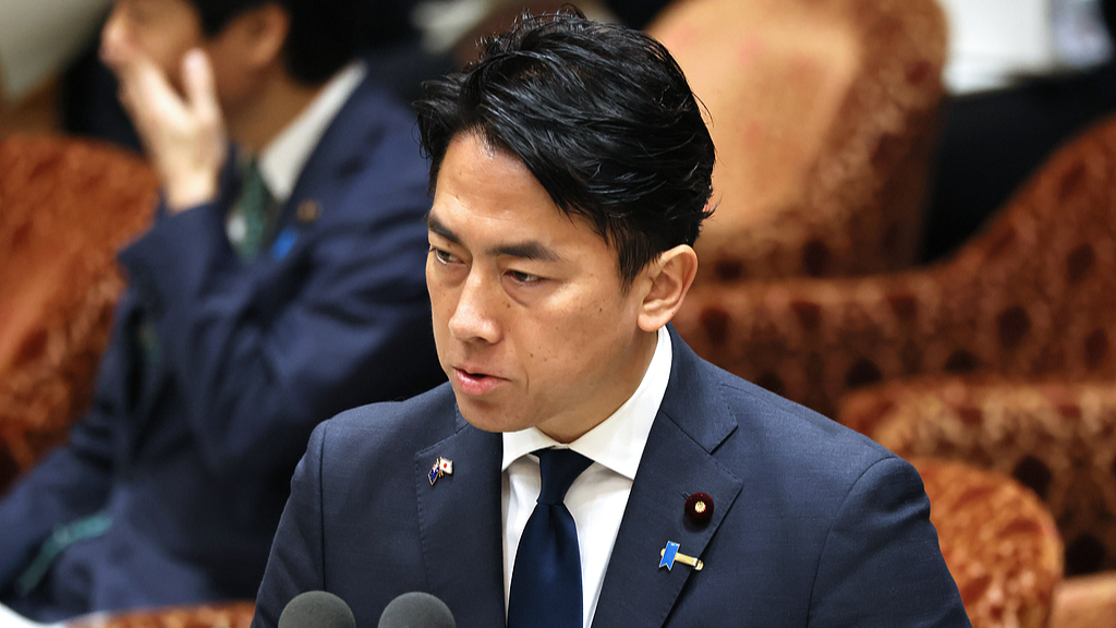 Japanese Defense Minister Shinjiro Koizumi replies during a budget committee of the House of Representatives at the National Diet building in Tokyo, Japan, December 9, 2025. /VCG