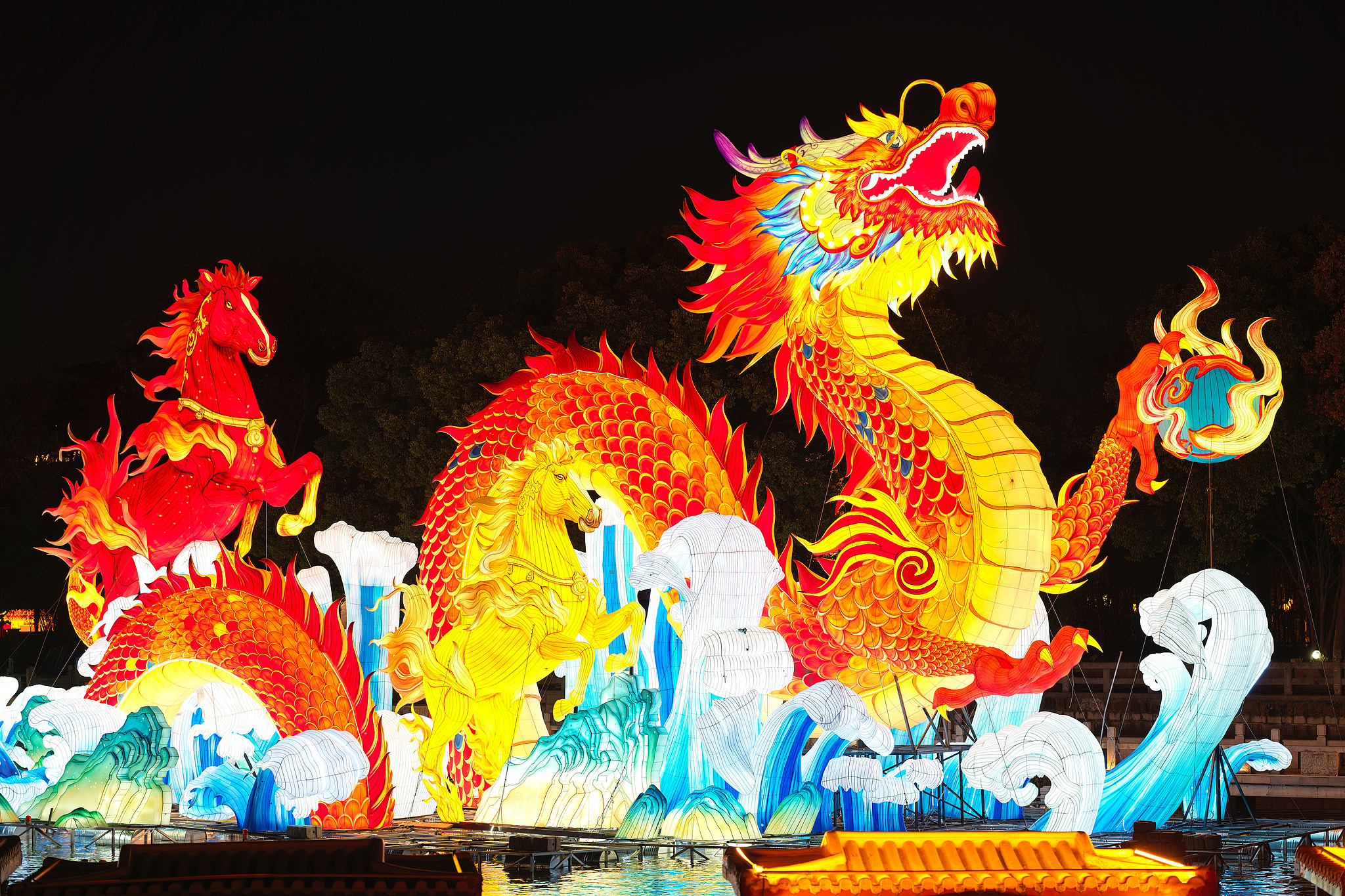 A view of the lantern art exhibition zone is seen at Bailuzhou Park in Nanjing, east China's Jiangsu Province, on December 26, 2025. /VCG