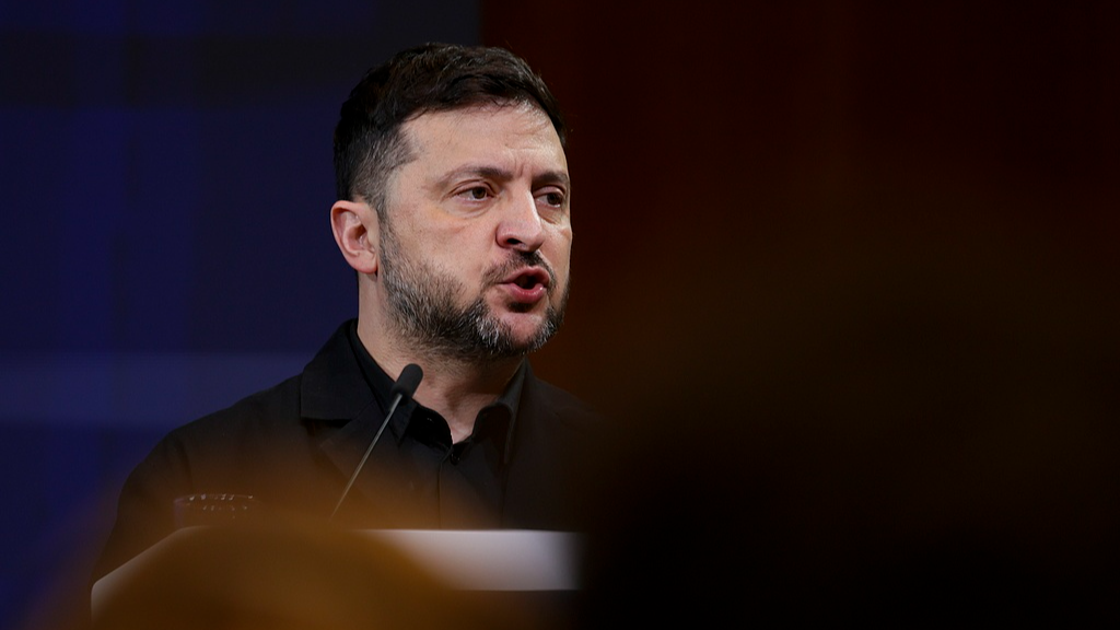 Ukrainian President Volodymyr Zelenskyy speaks at the House of German Economy in Berlin, Germany, December 15, 2025. /VCG