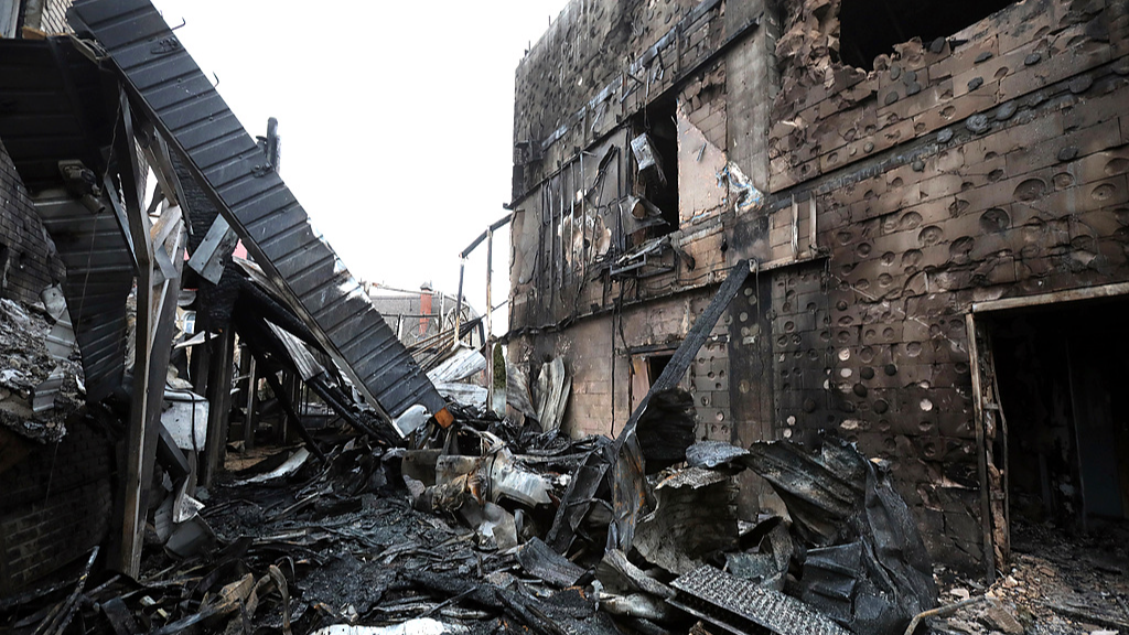 What is left of two residences that caught fire following a Russian attack in the Darnytskyi district, Kyiv, Ukraine, December 27, 2025. /VCG