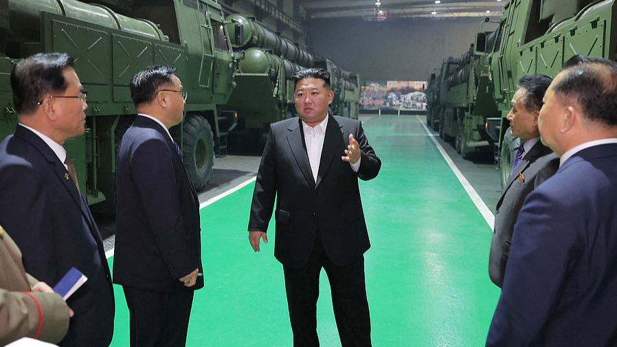 Kim Jong Un, top leader of the Democratic People's Republic of Korea, visits a major munitions industry enterprise, December 28, 2025. /VCG