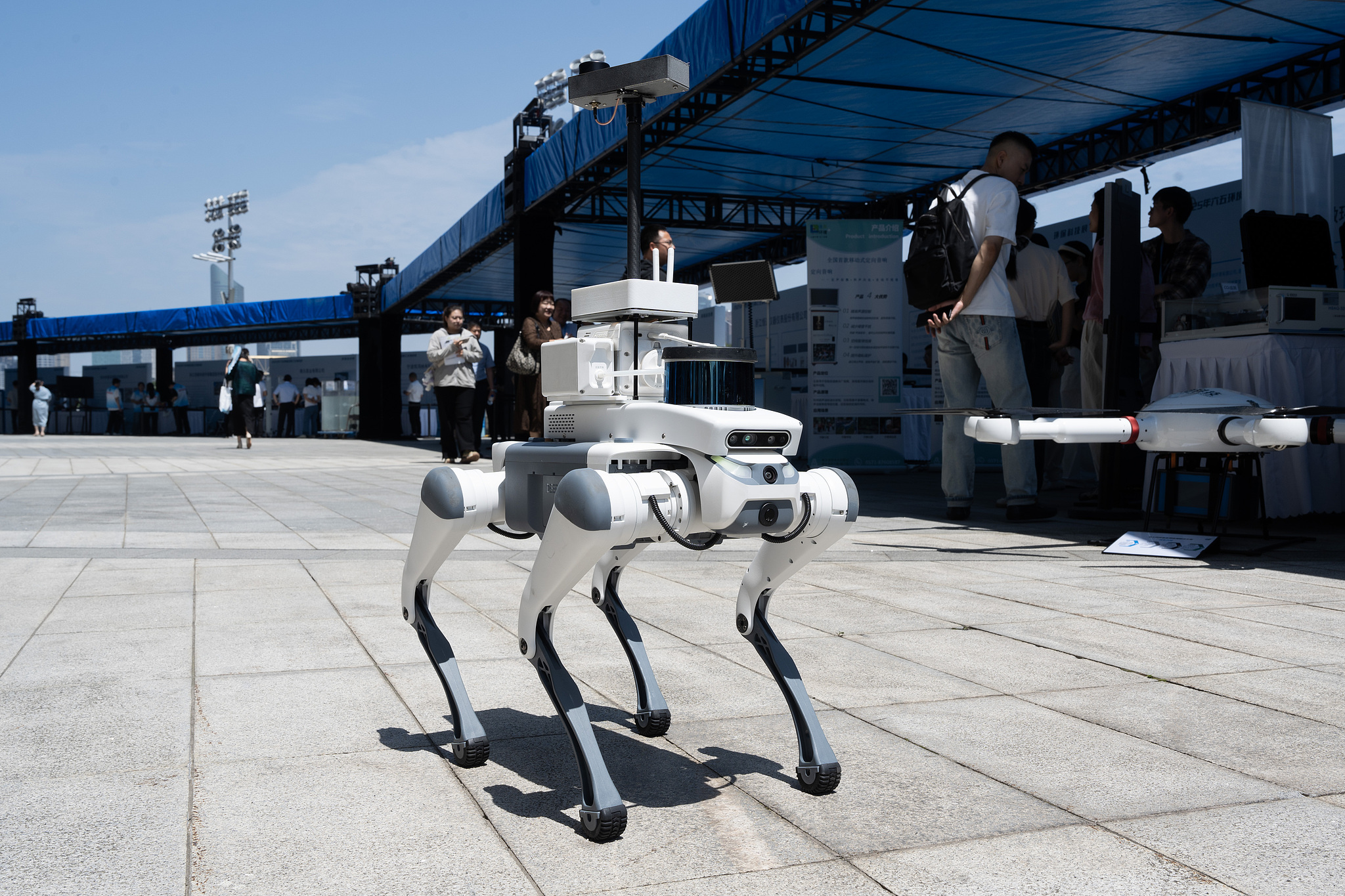 A robot dog capable of monitoring air pollution is showcased at an environmental technology expo in Hangzhou, eastern China's Zhejiang Province, June 5, 2025. /VCG