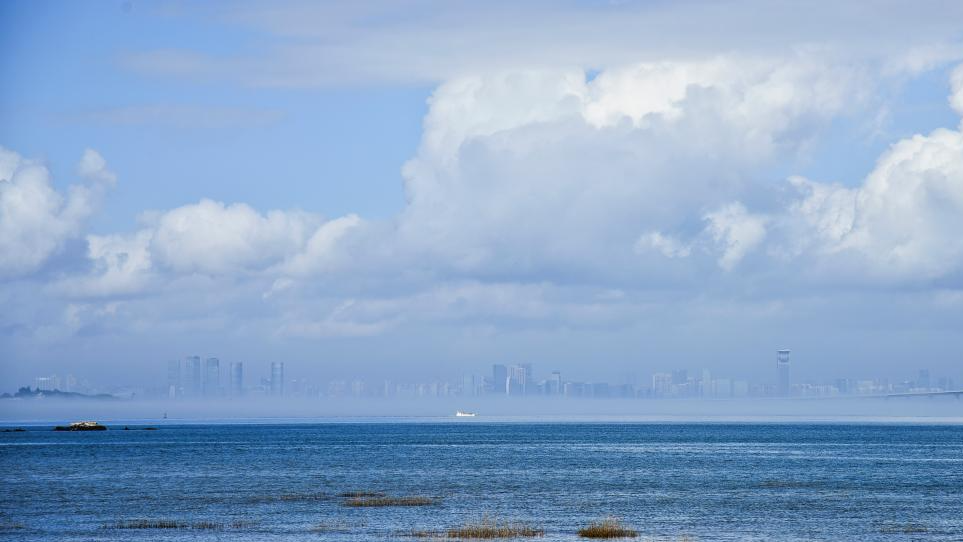 A view of Xiamen from an estuary in Kinmen on February 21, 2024. /Xinhua