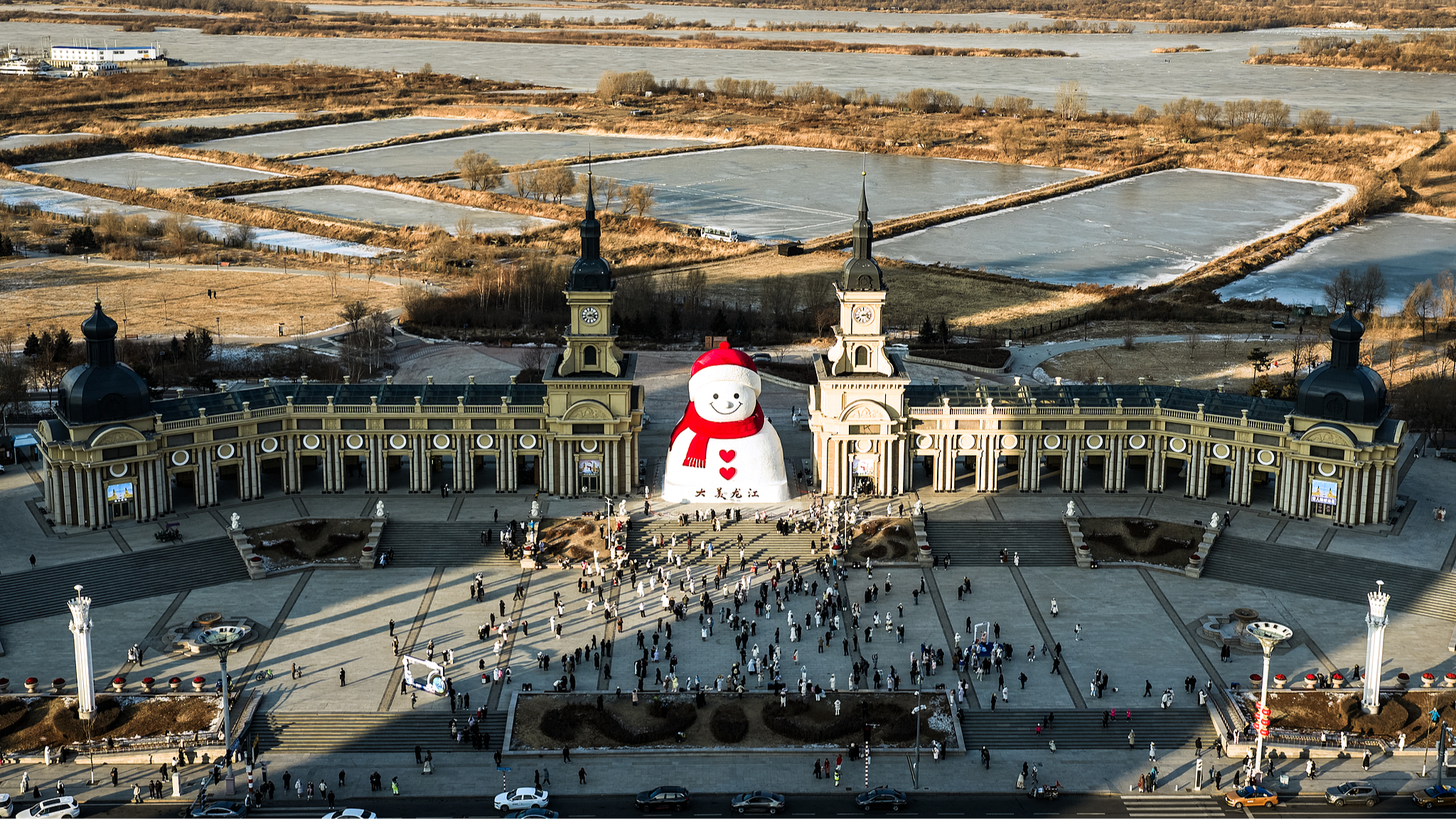 Live: A view of Harbin's iconic giant snowman for the winter season