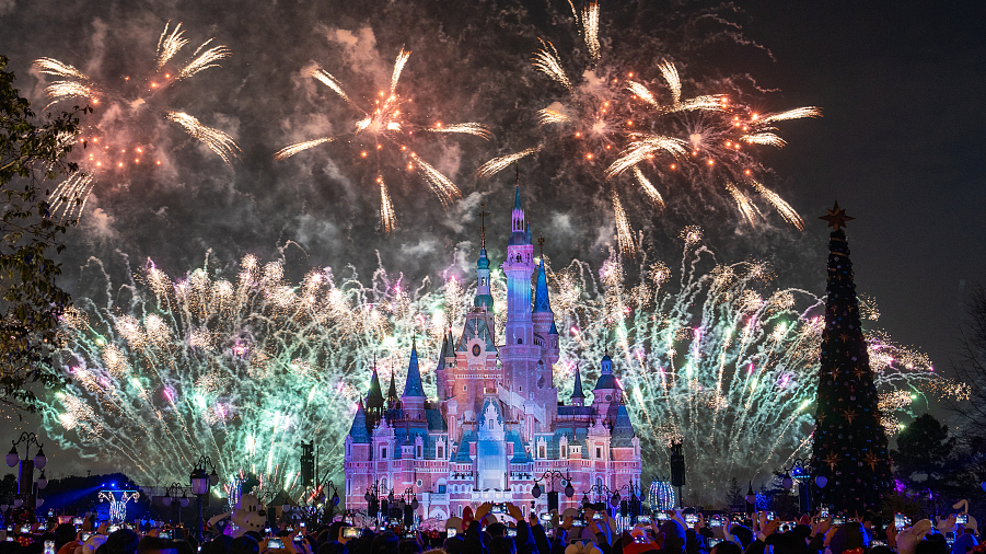 Shanghai Disneyland presented a special New Year's Eve fireworks show, Shanghai, China, December 31, 2025. /VCG