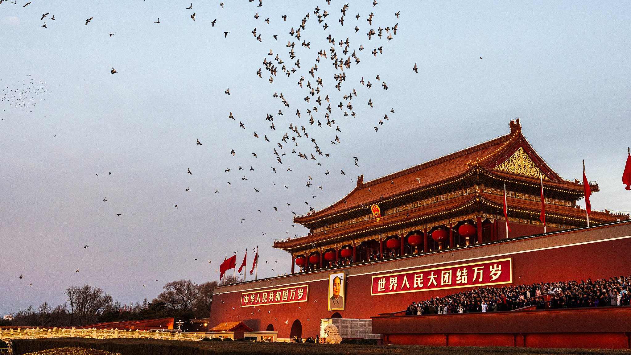 Peace doves are released at Tiananmen Square, Beijing, China, January 1, 2026. /CFP
