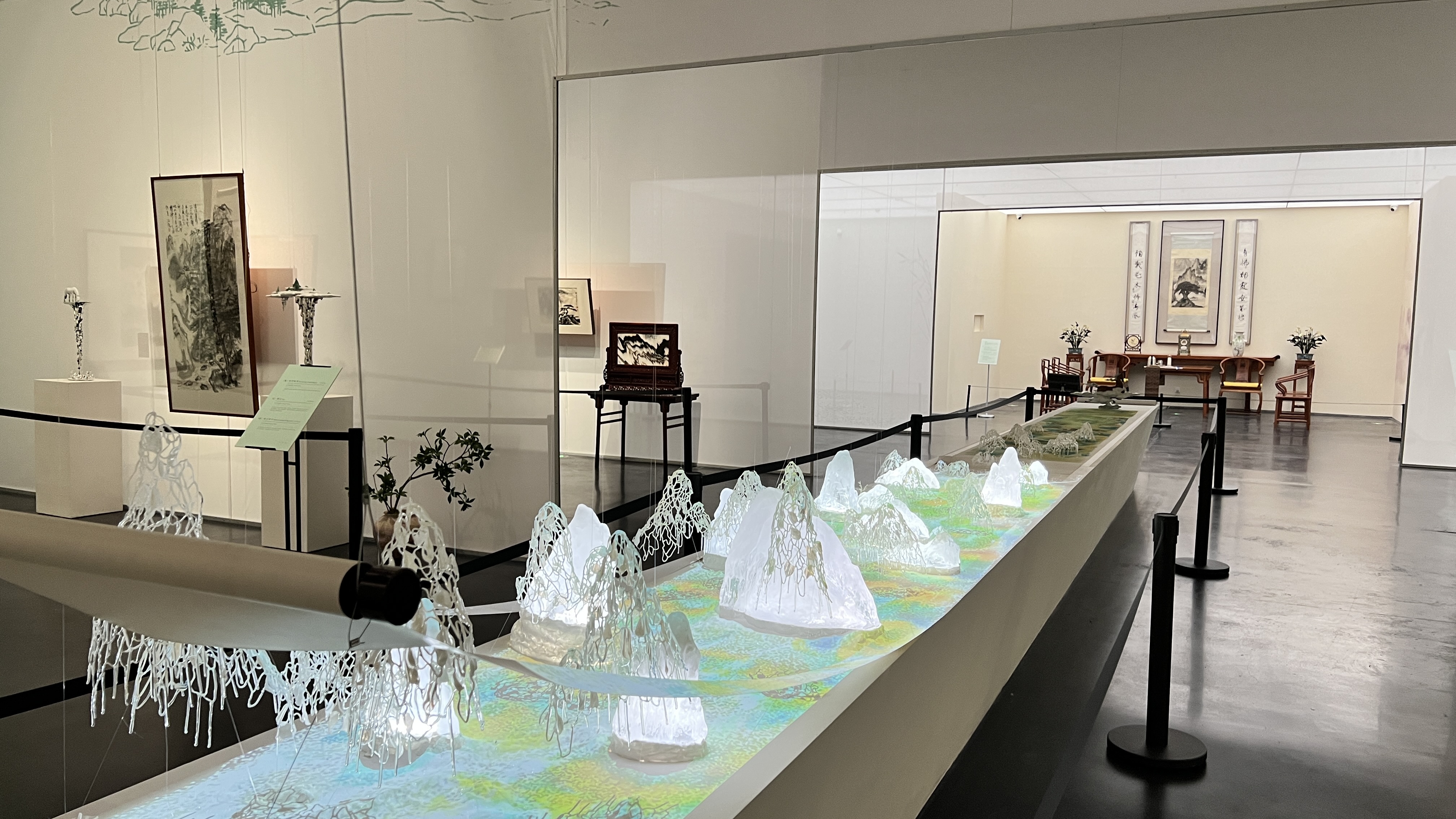 The artworks of Chinese master artists are displayed during an ongoing exhibition in east Beijing's Wanli Center of Contemporary Art. /CGTN