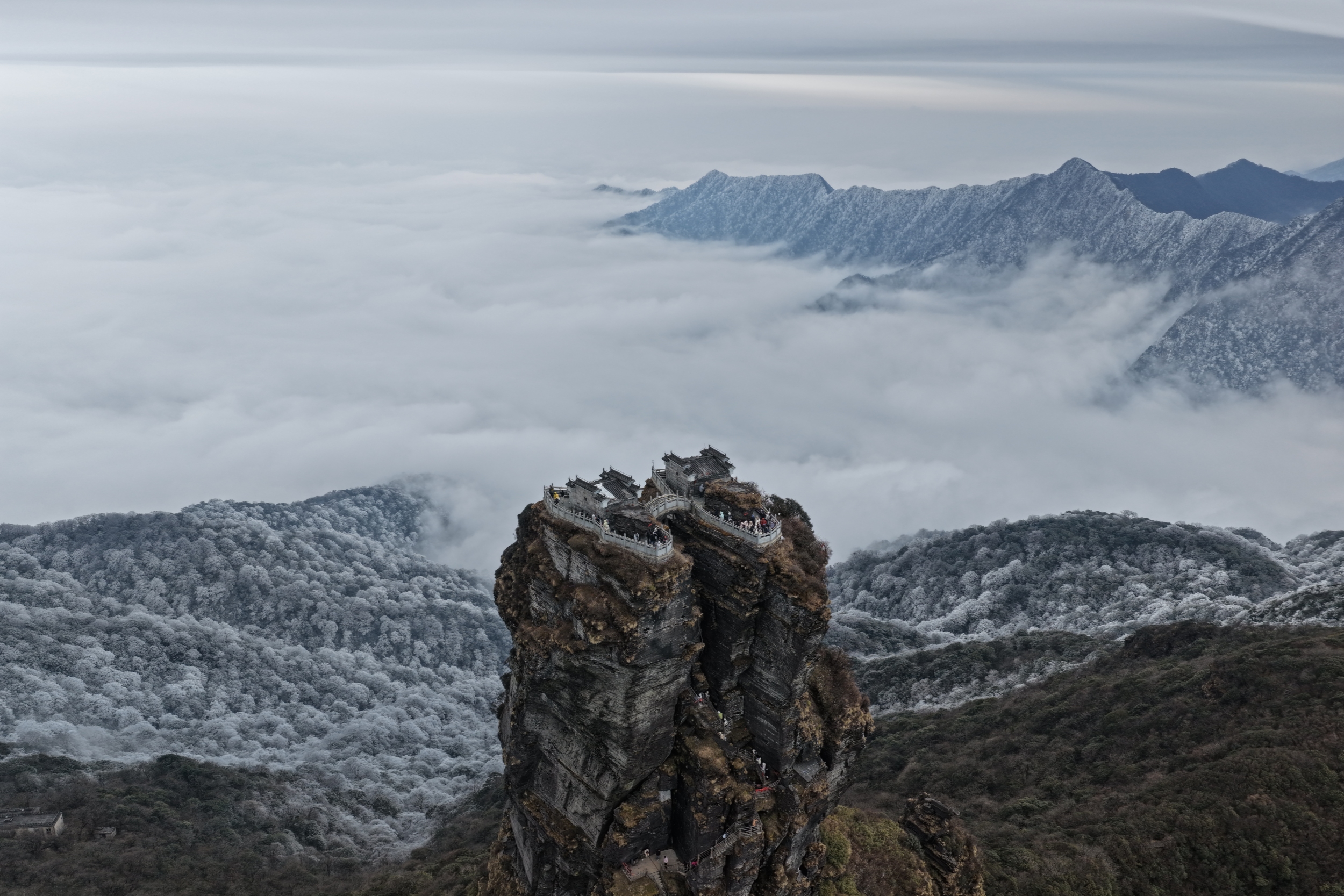 Mount Fanjing, a UNESCO World Natural Heritage site, is seen in Tongren, southwest China's Guizhou Province on January 2, 2026. /Tongren Media Convergence Center