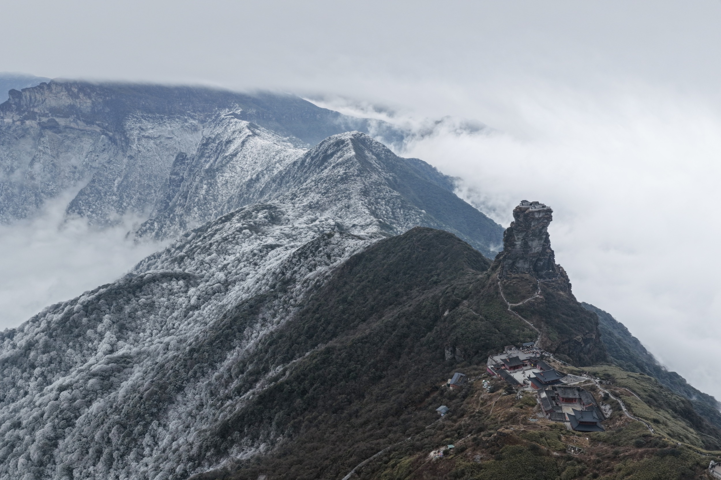 Mount Fanjing, a UNESCO World Natural Heritage site, is seen in Tongren, southwest China's Guizhou Province on January 2, 2026. /Tongren Media Convergence Center