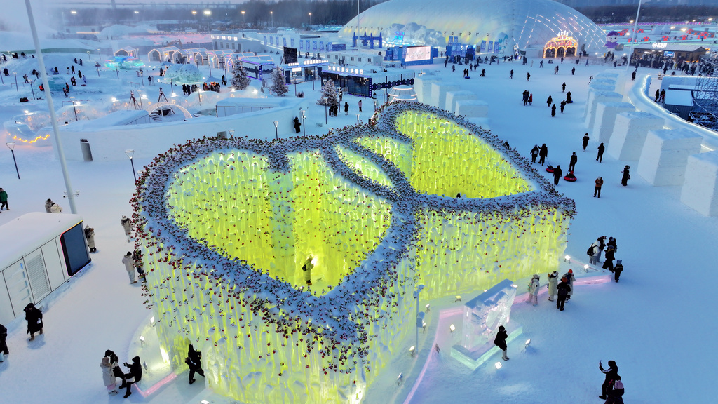 'Rose Icefall:' Harbin's winter romantic icon