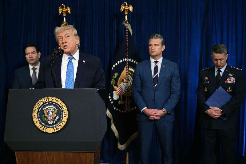 U.S. President Donald Trump, alongside Secretary of State Marco Rubio, Secretary of Defense Pete Hegseth, and Chairman of the Joint Chiefs of Staff General Dan Caine, speaks to the press following the U.S. military operation in Venezuela, at his Mar-a-Lago residence in Palm Beach, Florida, January 3, 2026./VCG
