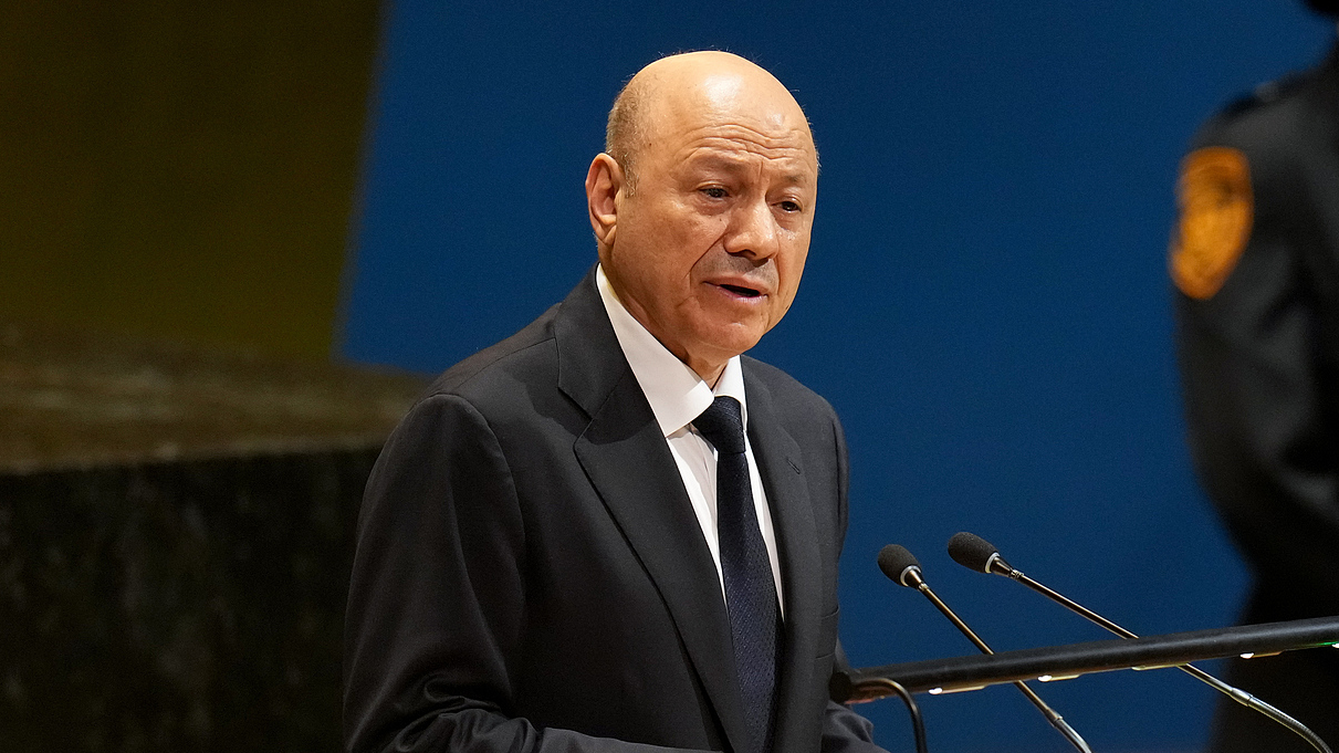 Rashad al-Alimi, head of Yemen's Presidential Leadership Council (PLC), during the United Nations General Assembly (UNGA) in New York, U.S., September 25, 2025. /VCG