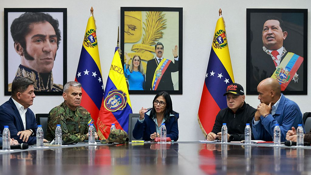 Venezuelan Acting President Delcy Rodriguez speaks during a council of ministers meeting at the Vice Presidency headquarters in Caracas, Venezuela, January 4, 2026. /VCG

