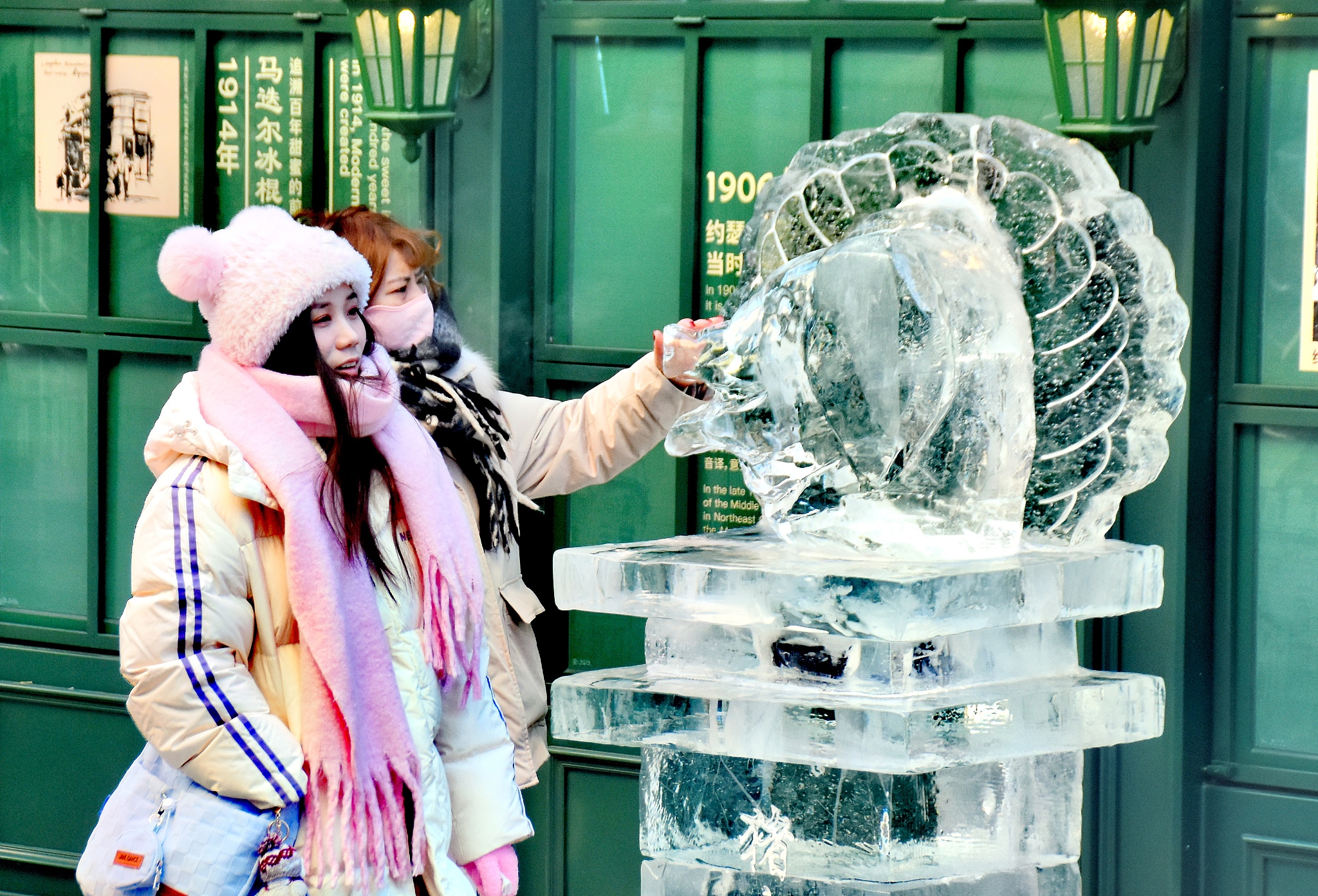 Visitors admire one of the Chinese zodiac-themed ice sculptures in Harbin, Heilongjiang Province on January 4, 2026. /VCG