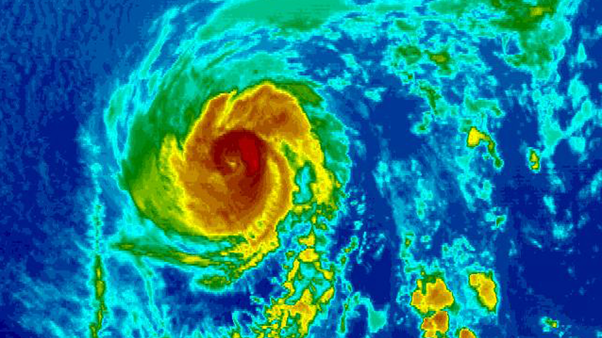 A satellite image of a tropical storm. /VCG