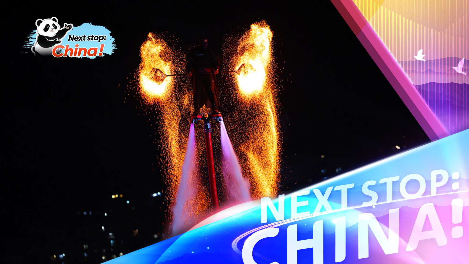 Flames dance on water during stunning fire-pot display at Haikou Bay