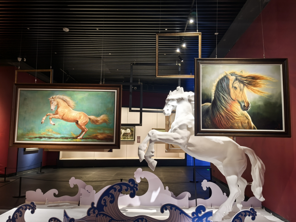 Horse-themed paintings and installations are displayed at the Shenyang Museum in Shenyang, Liaoning Province, China, on January 6, 2025. /IC