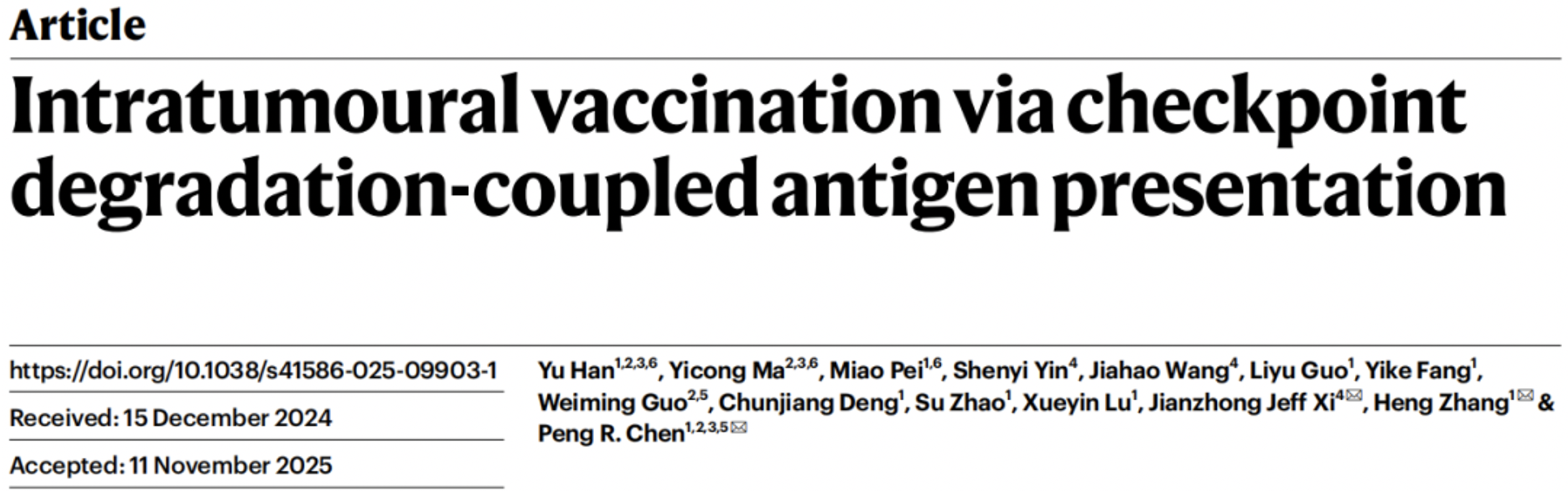 Study published in Nature by Chen Peng's team, January 8, 2026. /Peking University