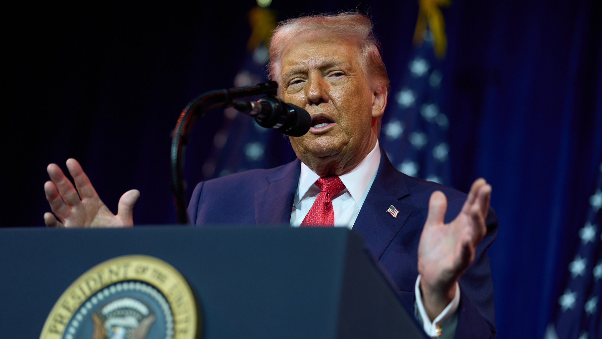 U.S. President Donald Trump speaks to House Republican lawmakers during their annual policy retreat, January 6, 2026, in Washington D.C. /VCG