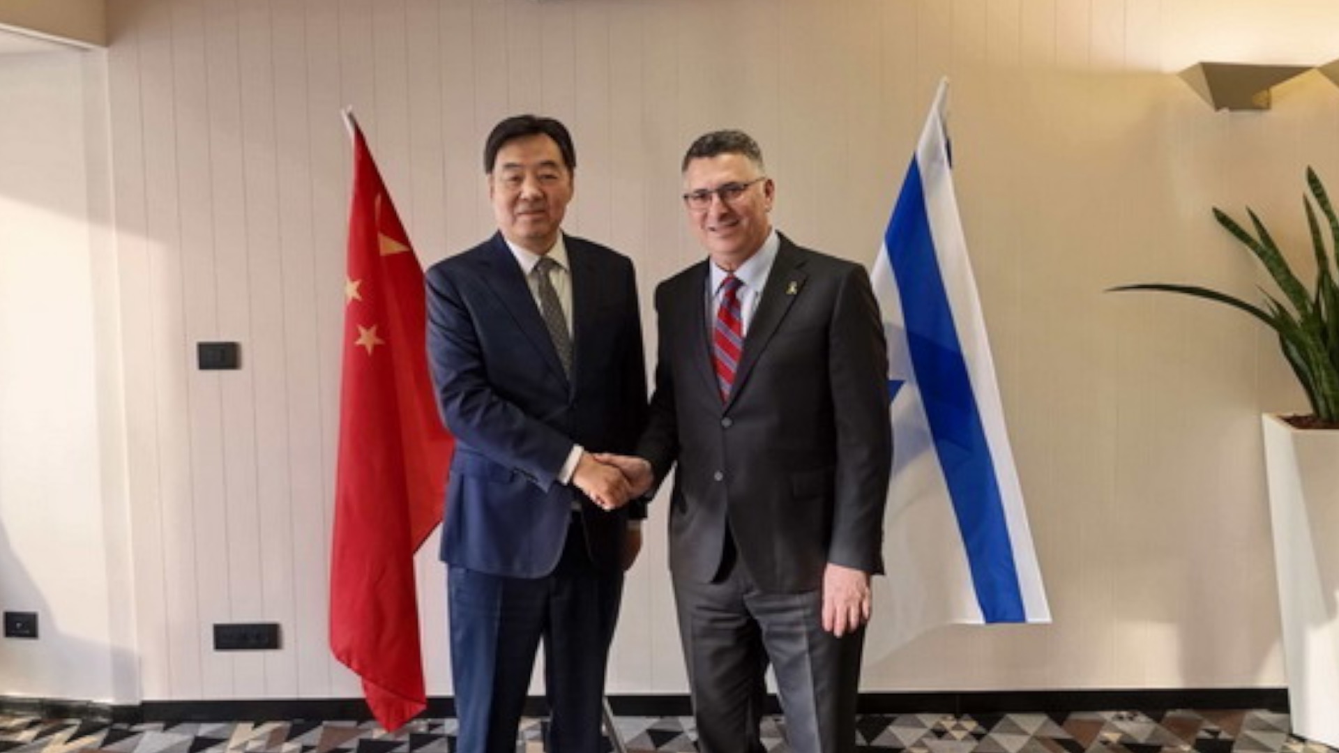 China's Special Envoy for the Middle East, Zhai Jun, meets with Israeli Foreign Minister Gideon Sa'ar. /Chinese Ministry of Foreign Affairs