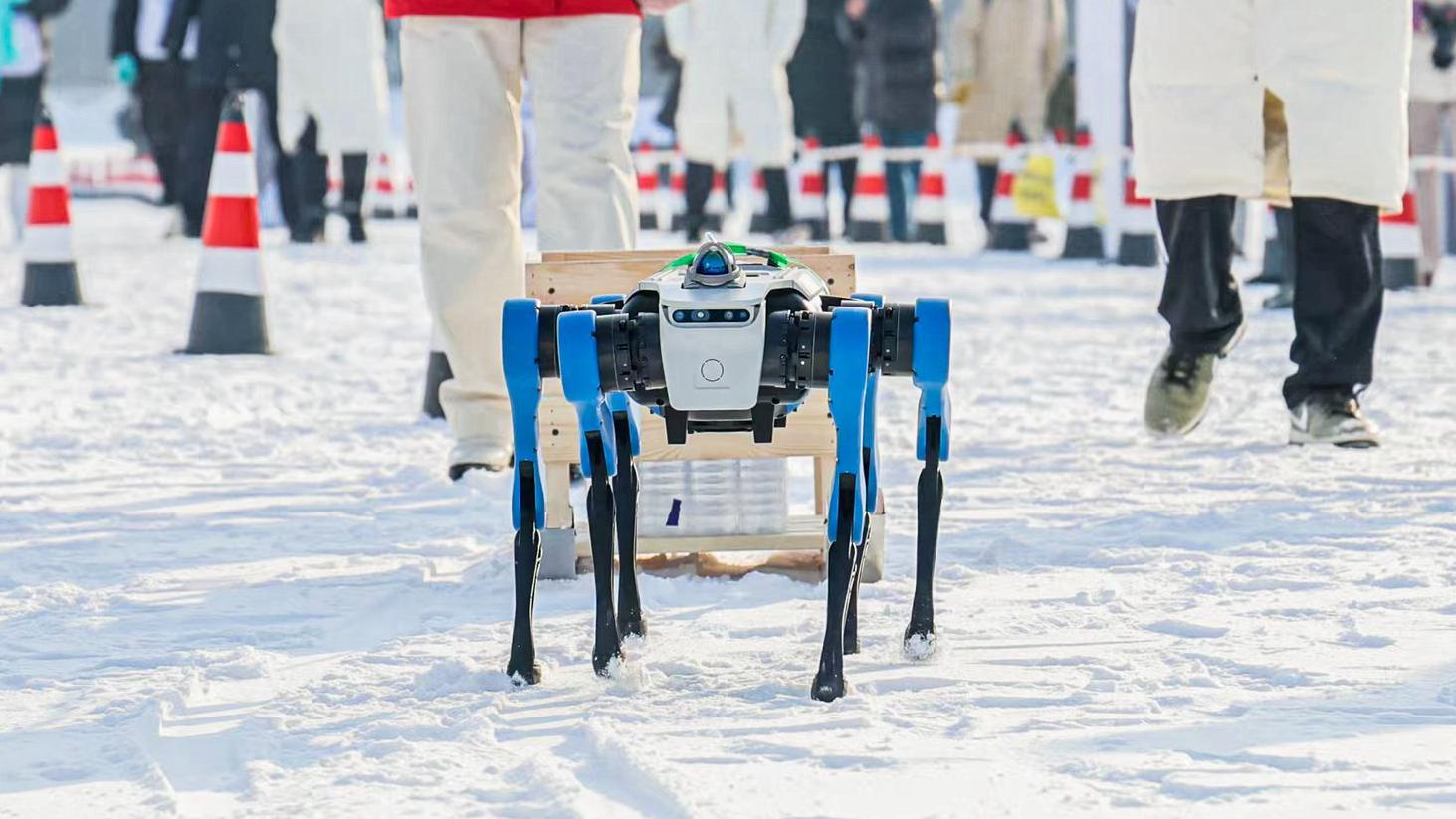 A robot dog pulls a sled. /CMG