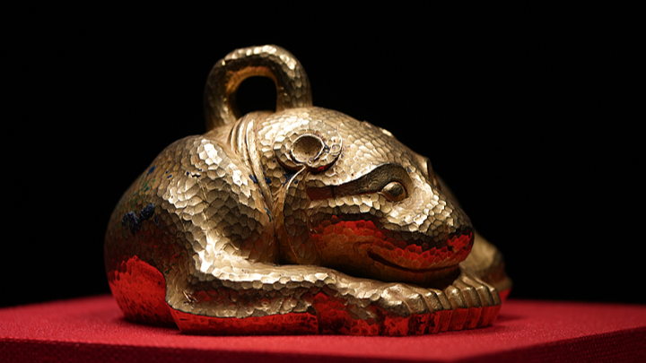 A golden beast relic from the Western Han Dynasty (202 BC-8 AD) on display at Nanjing Museum in Nanjing, Jiangsu Province, east China, December 20, 2025. /VCG