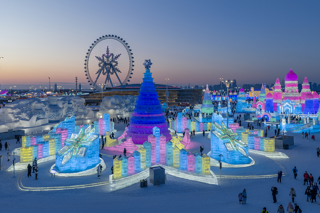 The world's largest ice-and-snow theme park, Harbin Ice and Snow World, is seen in Harbin, Heilongjiang Province on January 10, 2026. /VCG