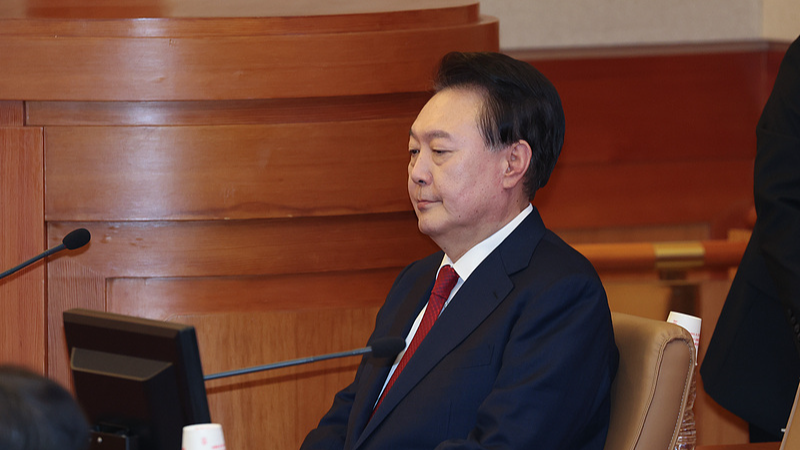 File photo of former South Korean President Yoon Suk-yeol attending a hearing of his impeachment trial at the constitutional court in Seoul, South Korea, January 21, 2025. /VCG

