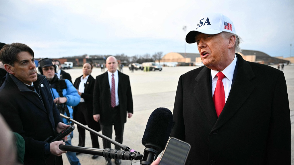 U.S. President Donald Trump speaks to the press upon returning to Joint Base Andrews in Maryland, U.S., January 13, 2026. /VCG