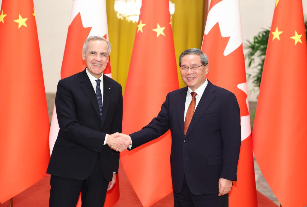 Chinese Premier Li Qiang holds talks with Canadian Prime Minister Mark Carney at the Great Hall of the People in Beijing, capital of China, January 15, 2026. /Xinhua