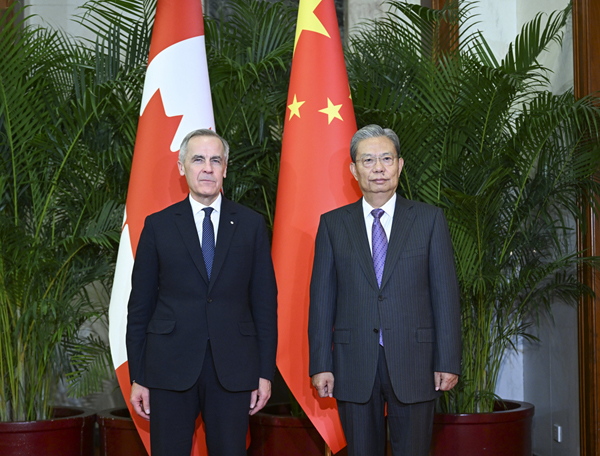 Zhao Leji (R), chairman of China's National People's Congress Standing Committee, meets with Canadian Prime Minister Mark Carney in Beijing on January 15, 2026. /MOFA