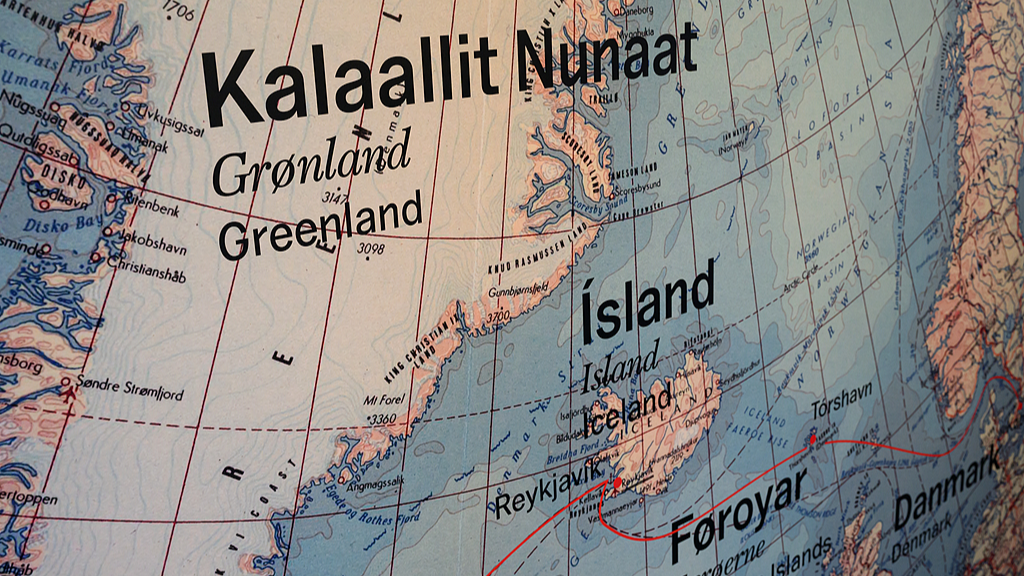 A map featuring Greenland, Iceland, the Faroe Islands and Denmark. /VCG
