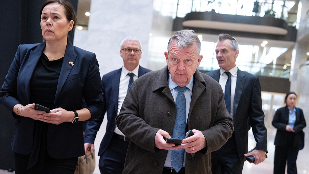 Denmark's Foreign Minister Lars Lokke Rasmussen (R) and his Greenland counterpart Vivian Motzfeldt (L) make their way to a meeting with U.S. senators in Washington, DC, United States, on January 14, 2026. /VCG